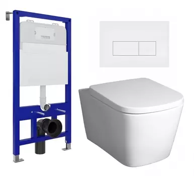 Комплект 3 в 1 инсталляция Enio Tecnico 52 EN8050052 + Унитаз подвесной BelBagno Albano BB120CHR + кнопка белая матовая
