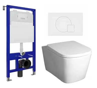Комплект 3 в 1 инсталляция Enio Tecnico 52 EN8050052 + Унитаз подвесной BelBagno Albano BB120CHR + кнопка белая матовая
