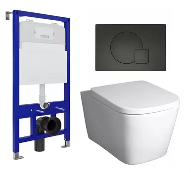 Комплект 3 в 1 инсталляция Enio Tecnico 52 EN8050052 + Унитаз подвесной BelBagno Albano BB120CHR + кнопка черная матовая