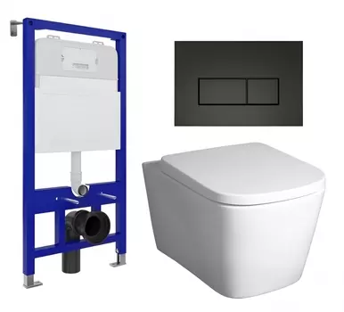 Комплект 3 в 1 инсталляция Enio Tecnico 52 EN8050052 + Унитаз подвесной BelBagno Albano BB120CHR + кнопка черная матовая