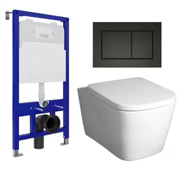 Комплект 3 в 1 инсталляция Enio Tecnico 52 EN8050052 + Унитаз подвесной BelBagno Albano BB120CHR + кнопка черная матовая
