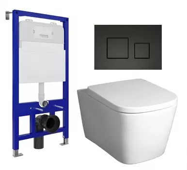 Комплект 3 в 1 инсталляция Enio Tecnico 52 EN8050052 + Унитаз подвесной BelBagno Albano BB120CHR + кнопка черная матовая