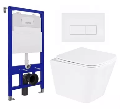 Комплект 3 в 1 инсталляция Enio Tecnico 52 EN8050052 + Унитаз подвесной BelBagno Due BB3103CHR/SC + кнопка белая матовая