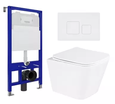 Комплект 3 в 1 инсталляция Enio Tecnico 52 EN8050052 + Унитаз подвесной BelBagno Due BB3103CHR/SC + кнопка белая матовая