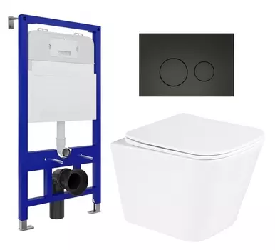 Комплект 3 в 1 инсталляция Enio Tecnico 52 EN8050052 + Унитаз подвесной BelBagno Due BB3103CHR/SC + кнопка черная матовая