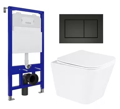 Комплект 3 в 1 инсталляция Enio Tecnico 52 EN8050052 + Унитаз подвесной BelBagno Due BB3103CHR/SC + кнопка черная матовая