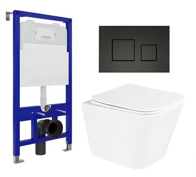 Комплект 3 в 1 инсталляция Enio Tecnico 52 EN8050052 + Унитаз подвесной BelBagno Due BB3103CHR/SC + кнопка черная матовая