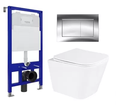 Комплект 3 в 1 инсталляция Enio Tecnico 52 EN8050052 + Унитаз подвесной BelBagno Due BB3103CHR/SC + кнопка хром