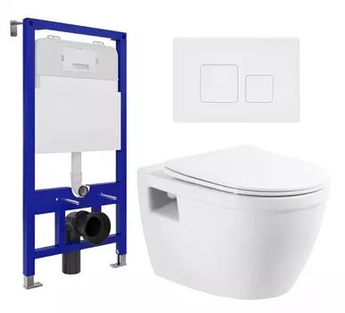 Комплект 3 в 1 инсталляция Enio Tecnico 52 EN8050052 + Унитаз подвесной BelBagno Loto BB070CHR/SC + кнопка белая матовая