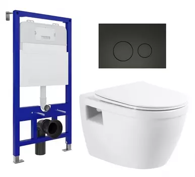 Комплект 3 в 1 инсталляция Enio Tecnico 52 EN8050052 + Унитаз подвесной BelBagno Loto BB070CHR/SC + кнопка черная матовая