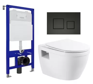 Комплект 3 в 1 инсталляция Enio Tecnico 52 EN8050052 + Унитаз подвесной BelBagno Loto BB070CHR/SC + кнопка черная матовая