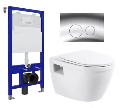 Комплект 3 в 1 инсталляция Enio Tecnico 52 EN8050052 + Унитаз подвесной BelBagno Loto BB070CHR/SC + кнопка хром