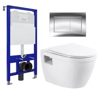 Комплект 3 в 1 инсталляция Enio Tecnico 52 EN8050052 + Унитаз подвесной BelBagno Loto BB070CHR/SC + кнопка хром