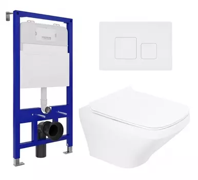 Комплект 3 в 1 инсталляция Enio Tecnico 52 EN8050052 + Унитаз подвесной BelBagno Sela BB3201CHR + кнопка белая матовая