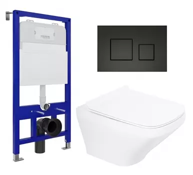 Комплект 3 в 1 инсталляция Enio Tecnico 52 EN8050052 + Унитаз подвесной BelBagno Sela BB3201CHR + кнопка черная матовая