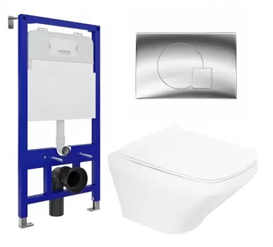 Комплект 3 в 1 инсталляция Enio Tecnico 52 EN8050052 + Унитаз подвесной BelBagno Sela BB3201CHR + кнопка хром