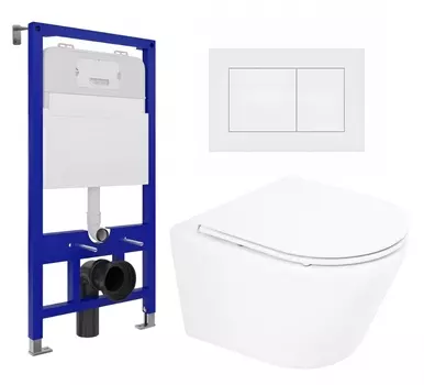 Комплект 3 в 1 инсталляция Enio Tecnico 52 EN8050052 + Унитаз подвесной BelBagno Tre BB8001CHR/SC + кнопка белая матовая