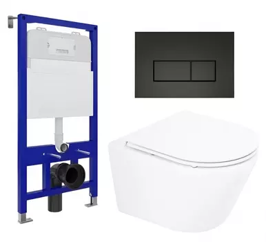 Комплект 3 в 1 инсталляция Enio Tecnico 52 EN8050052 + Унитаз подвесной BelBagno Tre BB8001CHR/SC + кнопка черная матовая