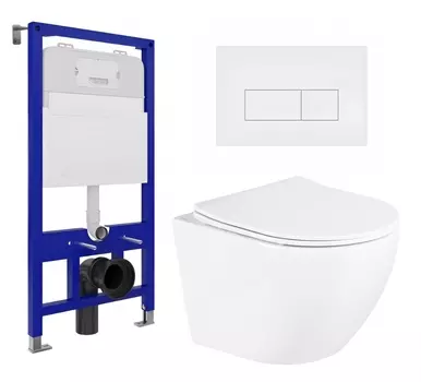 Комплект 3 в 1 инсталляция Enio Tecnico 52 EN8050052 + Унитаз подвесной BelBagno Uno BB3105CHR/SC + кнопка белая матовая