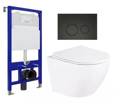Комплект 3 в 1 инсталляция Enio Tecnico 52 EN8050052 + Унитаз подвесной BelBagno Uno BB3105CHR/SC + кнопка черная матовая