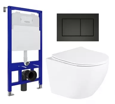 Комплект 3 в 1 инсталляция Enio Tecnico 52 EN8050052 + Унитаз подвесной BelBagno Uno BB3105CHR/SC + кнопка черная матовая