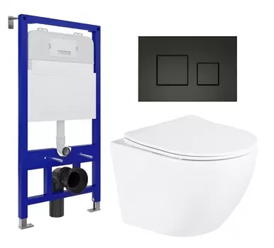 Комплект 3 в 1 инсталляция Enio Tecnico 52 EN8050052 + Унитаз подвесной BelBagno Uno BB3105CHR/SC + кнопка черная матовая