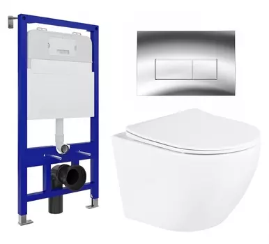 Комплект 3 в 1 инсталляция Enio Tecnico 52 EN8050052 + Унитаз подвесной BelBagno Uno BB3105CHR/SC + кнопка хром