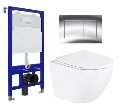 Комплект 3 в 1 инсталляция Enio Tecnico 52 EN8050052 + Унитаз подвесной BelBagno Uno BB3105CHR/SC + кнопка хром