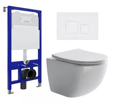 Комплект 3 в 1 инсталляция Enio Tecnico 52 EN8050052 + Унитаз подвесной Ceramica Nova Forma CN3009 + кнопка белая матовая