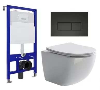 Комплект 3 в 1 инсталляция Enio Tecnico 52 EN8050052 + Унитаз подвесной Ceramica Nova Forma CN3009 + кнопка черная матовая