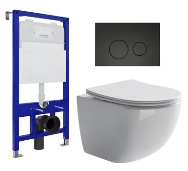 Комплект 3 в 1 инсталляция Enio Tecnico 52 EN8050052 + Унитаз подвесной Ceramica Nova Forma CN3009 + кнопка черная матовая