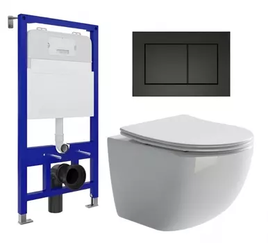 Комплект 3 в 1 инсталляция Enio Tecnico 52 EN8050052 + Унитаз подвесной Ceramica Nova Forma CN3009 + кнопка черная матовая