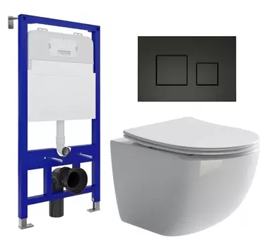 Комплект 3 в 1 инсталляция Enio Tecnico 52 EN8050052 + Унитаз подвесной Ceramica Nova Forma CN3009 + кнопка черная матовая