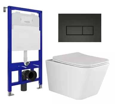 Комплект 3 в 1 инсталляция Enio Tecnico 52 EN8050052 + Унитаз подвесной Ceramica Nova Metric Rimless CN3007 + кнопка черная матовая