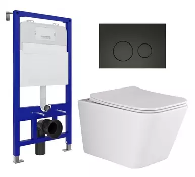 Комплект 3 в 1 инсталляция Enio Tecnico 52 EN8050052 + Унитаз подвесной Ceramica Nova Metric Rimless CN3007 + кнопка черная матовая