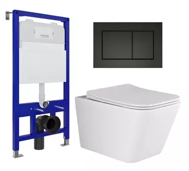 Комплект 3 в 1 инсталляция Enio Tecnico 52 EN8050052 + Унитаз подвесной Ceramica Nova Metric Rimless CN3007 + кнопка черная матовая