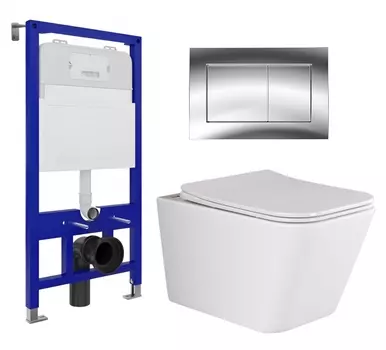 Комплект 3 в 1 инсталляция Enio Tecnico 52 EN8050052 + Унитаз подвесной Ceramica Nova Metric Rimless CN3007 + кнопка хром