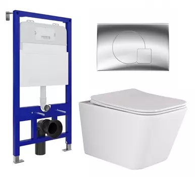 Комплект 3 в 1 инсталляция Enio Tecnico 52 EN8050052 + Унитаз подвесной Ceramica Nova Metric Rimless CN3007 + кнопка хром