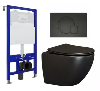 Комплект 3 в 1 инсталляция Enio Tecnico 52 EN8050052 + Унитаз подвесной Ceramica Nova Metropol CN4002MB + кнопка черная матовая