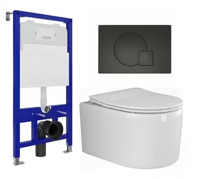 Комплект 3 в 1 инсталляция Enio Tecnico 52 EN8050052 + Унитаз подвесной Ceramica Nova Moments CN3003 + кнопка черная матовая