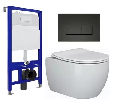 Комплект 3 в 1 инсталляция Enio Tecnico 52 EN8050052 + Унитаз подвесной Ceramica Nova Play CN3001 + кнопка черная матовая