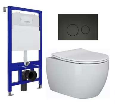 Комплект 3 в 1 инсталляция Enio Tecnico 52 EN8050052 + Унитаз подвесной Ceramica Nova Play CN3001 + кнопка черная матовая