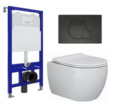 Комплект 3 в 1 инсталляция Enio Tecnico 52 EN8050052 + Унитаз подвесной Ceramica Nova Play CN3001 + кнопка черная матовая