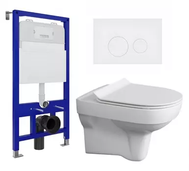 Комплект 3 в 1 инсталляция Enio Tecnico 52 EN8050052 + Унитаз подвесной Cersanit City New + кнопка белая матовая