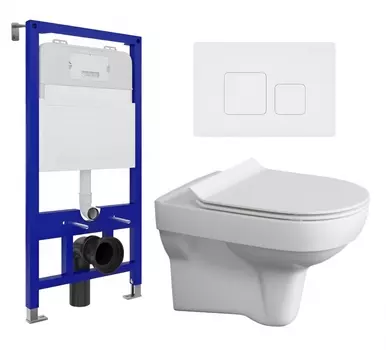 Комплект 3 в 1 инсталляция Enio Tecnico 52 EN8050052 + Унитаз подвесной Cersanit City New + кнопка белая матовая