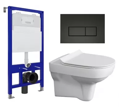 Комплект 3 в 1 инсталляция Enio Tecnico 52 EN8050052 + Унитаз подвесной Cersanit City New + кнопка черная матовая