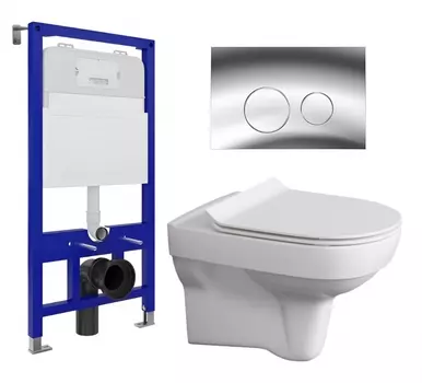 Комплект 3 в 1 инсталляция Enio Tecnico 52 EN8050052 + Унитаз подвесной Cersanit City New + кнопка хром
