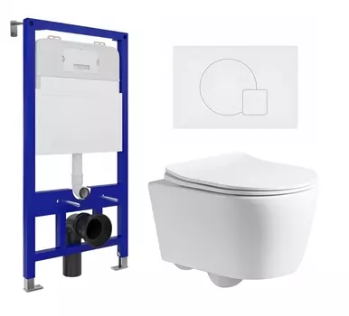 Комплект 3 в 1 инсталляция Enio Tecnico 52 EN8050052 + Унитаз подвесной CeruttiSpa Sella PP 9738 + кнопка белая матовая