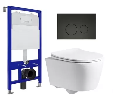 Комплект 3 в 1 инсталляция Enio Tecnico 52 EN8050052 + Унитаз подвесной CeruttiSpa Sella PP 9738 + кнопка черная матовая
