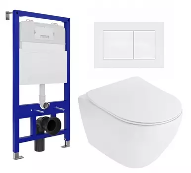 Комплект 3 в 1 инсталляция Enio Tecnico 52 EN8050052 + Унитаз подвесной Cezares Stylus CZR-513-TH-R + кнопка белая матовая